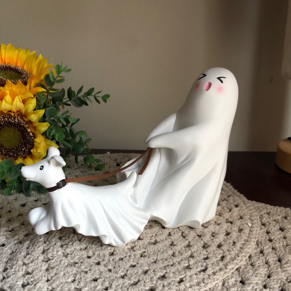 White Ghost and Dog Resin Figurine - Whimsical Home Accent